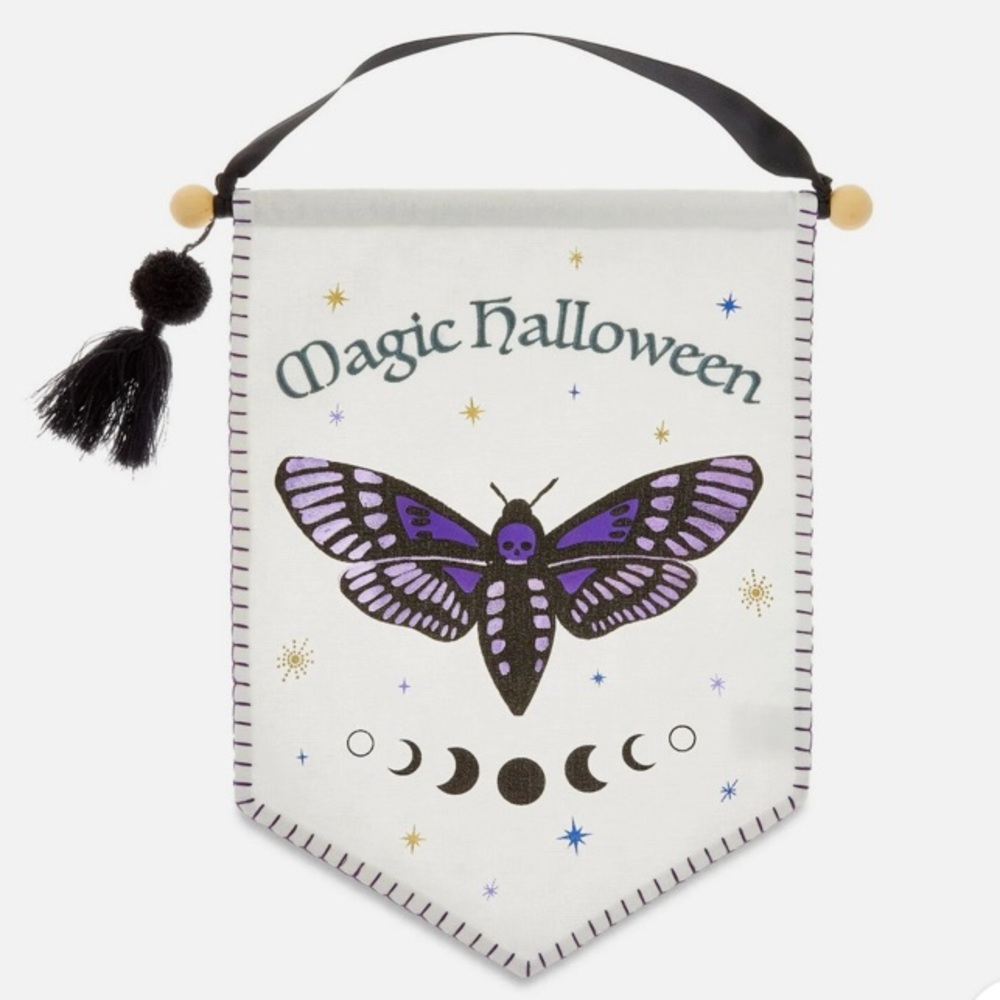 Halloween Fabric Banner Wall Decor NWT Moon Moth / Butterfly Magic Halloween
